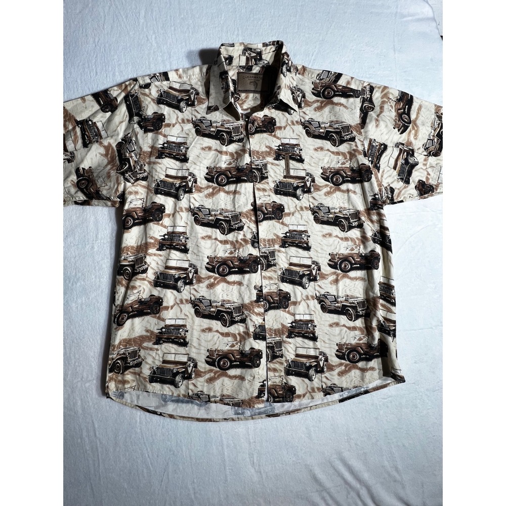 Clearwater Outfitters Mens Vintage Jeep Military Print Button Down Shirt XL